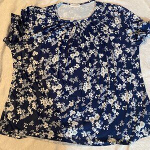 Fantaslook Women's XXXL Short Sleeve Blue Floral Blouse